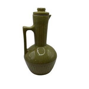 Vintage Monmouth Western Stoneware Olive Green Jug Pitcher USA Art Pottery 11"